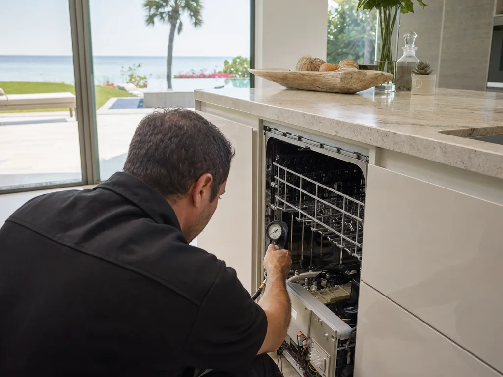 Technician servicing a Bosch built-in appliance in a Sarasota home