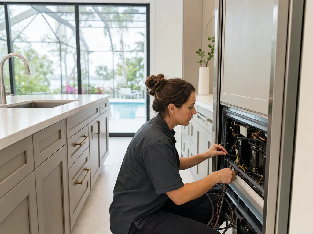 Technician servicing a Dacor built-in appliance in a Sarasota home