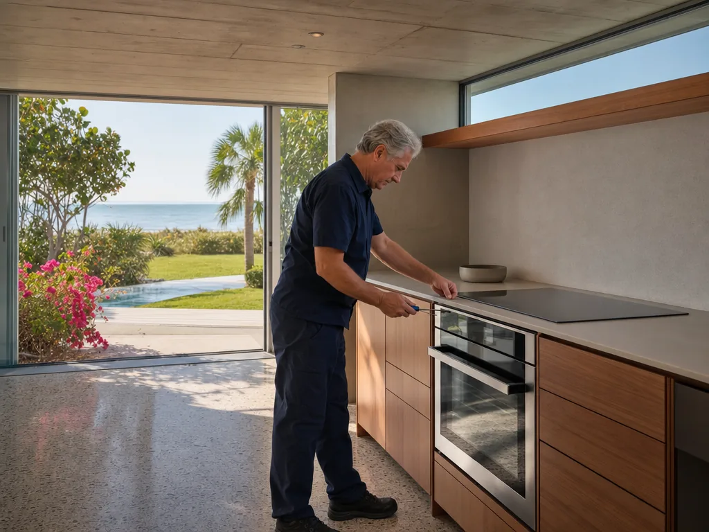 Technician servicing a Gaggenau built-in appliance in a Sarasota home